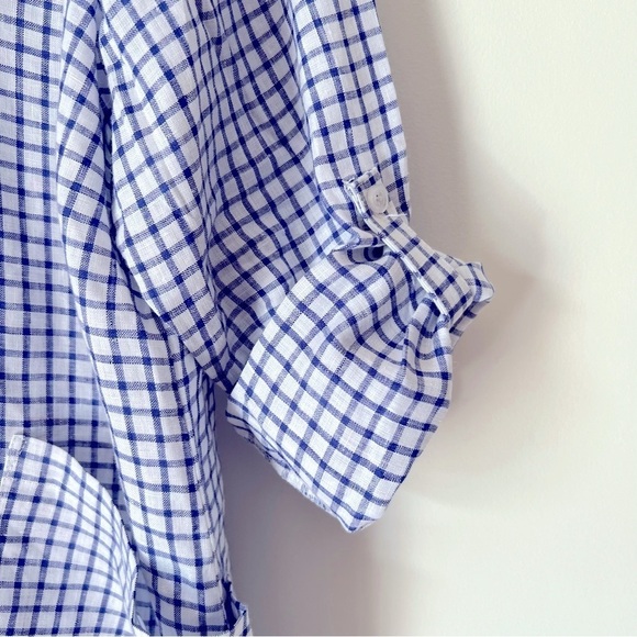 The Company Store Linen Blue White Check Tunic Shirt Pocket Dress Coastal L NEW - Picture 8 of 15